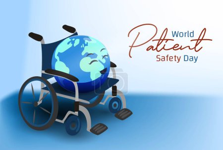 Illustration for World Patient Safety Day Design. The earth sits in a wheelchair as patient illustration - Royalty Free Image