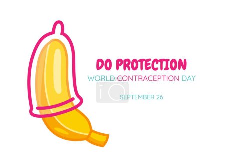 Illustration for Banana with condom. World contraception day design. Safe sex and AIDS awareness illustration - Royalty Free Image