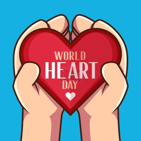 Ilustración de Las manos sostienen un corazón rojo. para caridad, seguro de salud, amor, día del corazón del mundo - Imagen libre de derechos