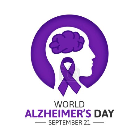 Illustration for World Alzheimer's Day Concept Design. Alzheimer awareness illustration wirh purple ribbon - Royalty Free Image