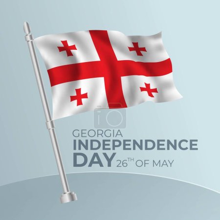 Téléchargez les illustrations : Illustration du drapeau de Géorgie avec poteau. Happy Georgia Independence Day Background Design - en licence libre de droit