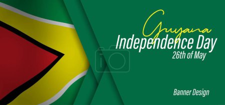 Téléchargez les illustrations : Carte de vœux du jour de l'indépendance du Guyana, bannière, illustration vectorielle. Guyane vacances 26 mai élément de conception avec l'agitation 3D - en licence libre de droit