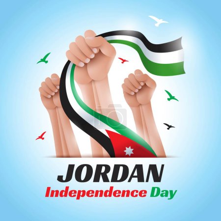 Illustration for Jordan Independence Day Background Design with hand holding flag Illustration - Royalty Free Image