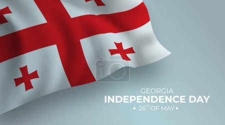 Illustration for Georgia happy independence day vector banner, greeting card. Georgian wavy flag in 26th of May national patriotic holiday horizontal design - Royalty Free Image
