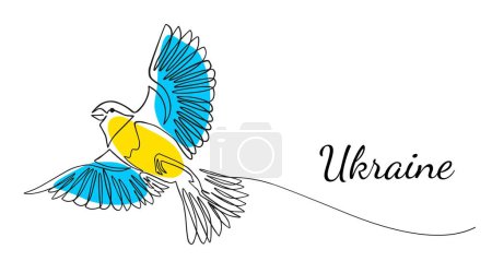 Ilustración de Bandera de Ucrania para el día nacional con el pájaro volador como símbolo de paz. Apoya a Ucrania. No hay señal de guerra. Un simple dibujo de línea. Ilustración vectorial - Imagen libre de derechos