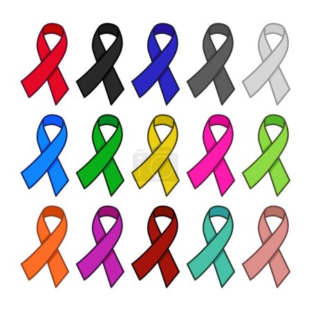 Illustration for Realistic awareness Ribbon set in different color - Royalty Free Image