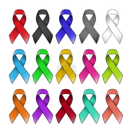 Illustration for Realistic awareness Ribbon set in different color - Royalty Free Image