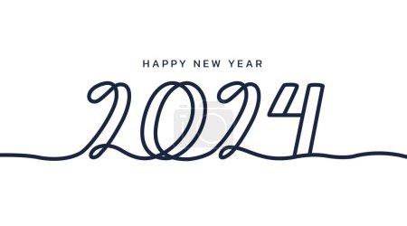 Ilustración de Línea de letras 2024. Feliz Año Nuevo Tipografía continua - Imagen libre de derechos