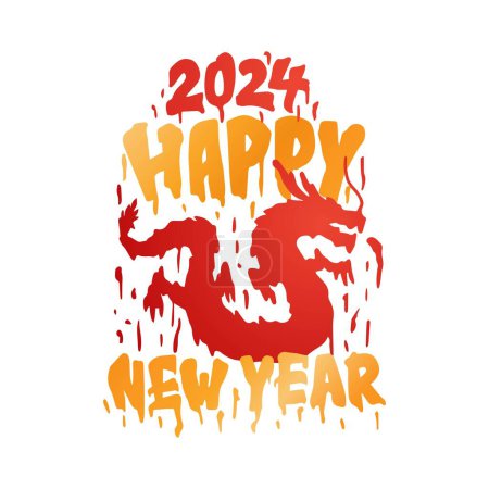 Téléchargez les illustrations : Heureux nouvel an 2024 Année du dragon graffiti rouge et or design - en licence libre de droit
