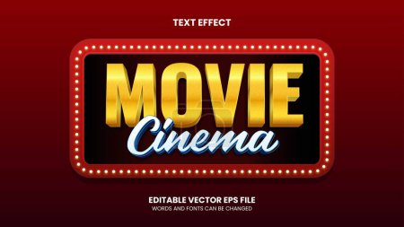 Illustration for Movie Cinema Text Effect. 3D shiny yellow and red poster Text Title - Royalty Free Image