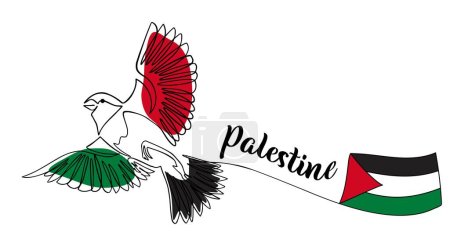 Téléchargez les illustrations : Conception de bannière Palestine libre. Tenez-vous avec Palestine. Pas de signe de guerre avec l'oiseau volant comme symbole de liberté - en licence libre de droit