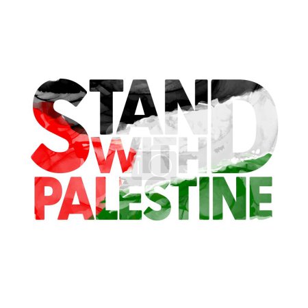 Illustration for Stand with Palestine Design. Pray, save, free palestine typography with palestine flag - Royalty Free Image