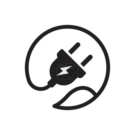Téléchargez les illustrations : Logo Eco Energy. Icône Plug avec feuille - en licence libre de droit