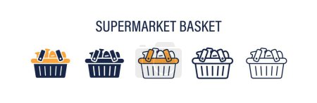 Illustration for Supermarket basket icon in different style vector illustration. two colored and black supermarket basket vector icons designed in filled, outline, line and stroke style can be used for web, mobile - Royalty Free Image