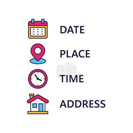 Illustration for Set of time and location icons with a colorful design. Linear color style of time and location sign - Royalty Free Image