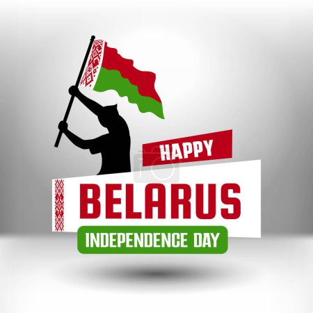 Illustration for Belarus Independence Day design with people holding flag standing over. National day of Belarus background illustration - Royalty Free Image