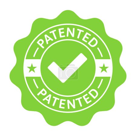 Illustration for Patented label or sticker. Patent stamp badge icon vector, successfully patented licensed label isolated tag with check mark. Vector - Royalty Free Image