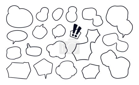 Illustration for Set of line drawn bubble speech shape. Collection of chat box for manga comic - Royalty Free Image