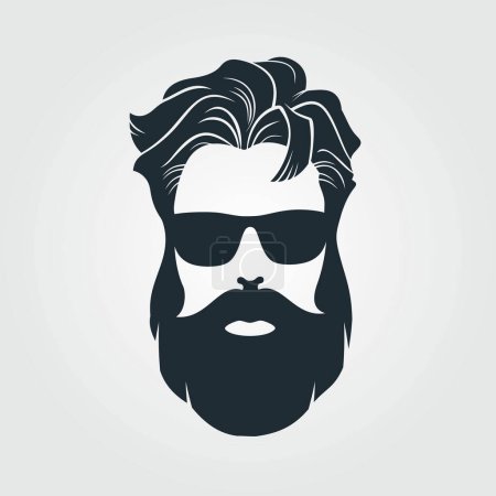Illustration pour Hommes barbus en lunettes de soleil, icône visage hipster isolé. Illustration vectorielle - image libre de droit