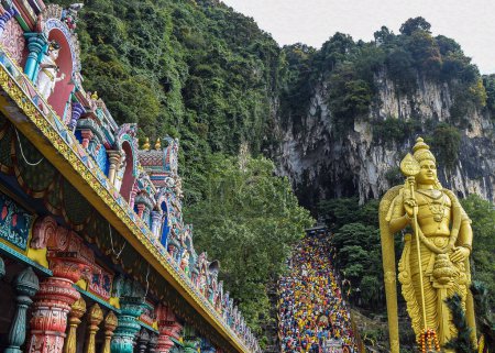 Photo for Golden Statue view during Thaipusam with temple architecture. High quality photo - Royalty Free Image