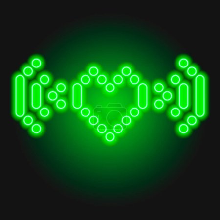 Neon glow acid green color heart with audio waves icon. Heart beat minimalist vector illustration. Love podcast, radio flat isolated sign. Feelings sharing. Rave psychedelic style. 90s graphic style.