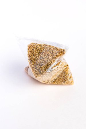 Dry Daphnia fish feed bag, package on White background