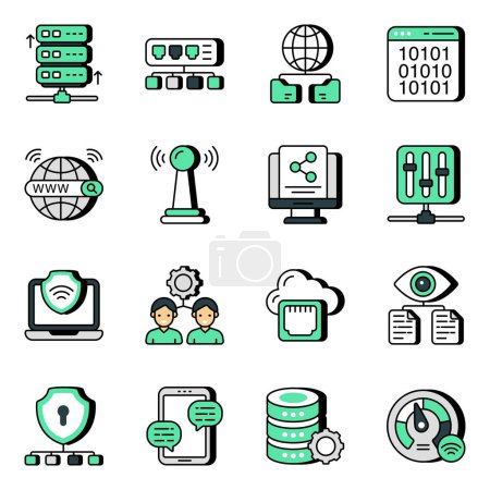 Ilustración de Pack de iconos planos de red y tecnología - Imagen libre de derechos