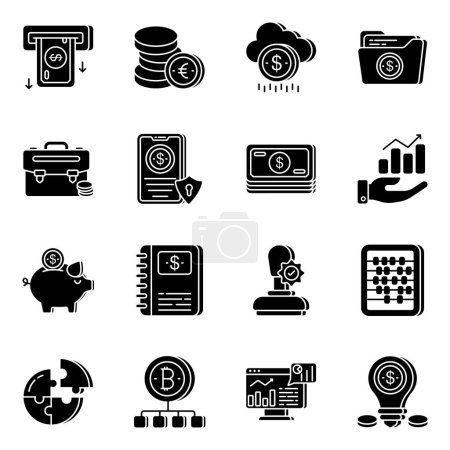 Illustration for Pack of Finance Solid Icons - Royalty Free Image