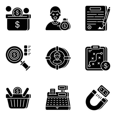 Ilustración de Pack of Business and Cash Solid Icons - Imagen libre de derechos