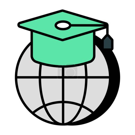 Illustration for Globe with mortarboard, icon of global education - Royalty Free Image