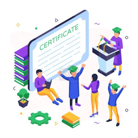 Illustration for Conceptual isometric design of certificate illustration - Royalty Free Image
