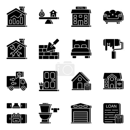 Illustration for Set of real estate solid icons is here with editable quality. Using these icons as the brand identity will surely make the business a success - Royalty Free Image