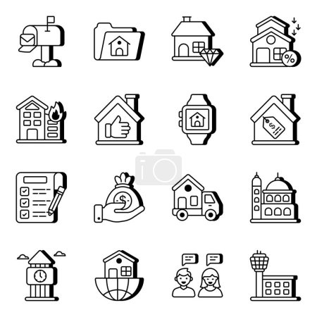 Illustration for Set of real estate linear icons is here with editable quality. Using these icons as the brand identity will surely make the business a success - Royalty Free Image