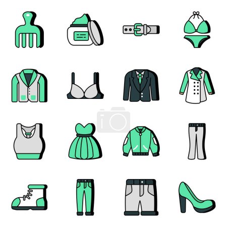 Ilustración de Pack de iconos planos de moda y ropa - Imagen libre de derechos