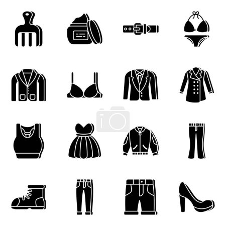 Illustration for Pack of Fashion and Clothing Solid Icons - Royalty Free Image
