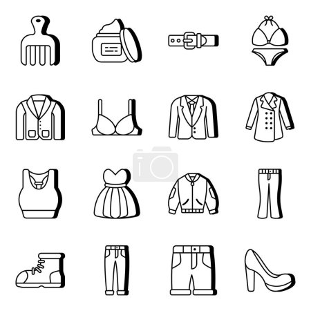 Illustration for Pack of Fashion and Clothing Linear Icons - Royalty Free Image