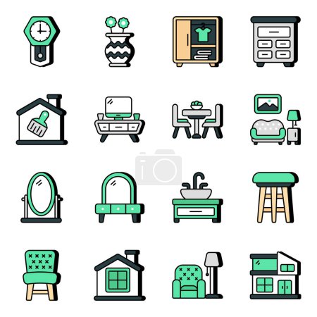 Illustration for Pack of Interior Flat Icons - Royalty Free Image
