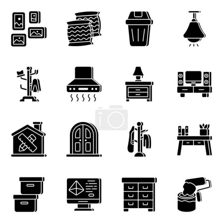 Illustration for Pack of Interior Design Solid Icons - Royalty Free Image