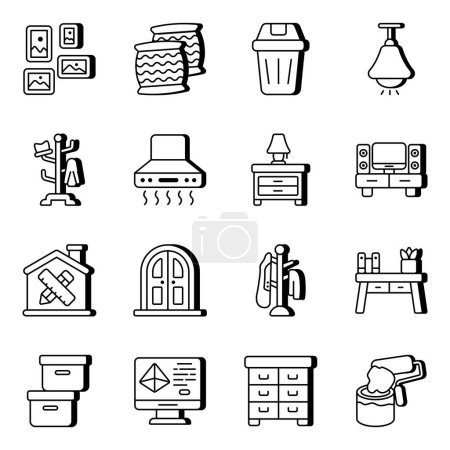 Illustration for Pack of Interior Design Linear Icons - Royalty Free Image