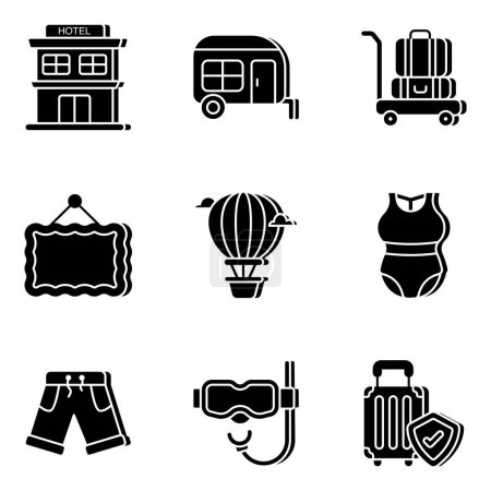 Illustration for Pack of Travel and Fun Solid Icons - Royalty Free Image