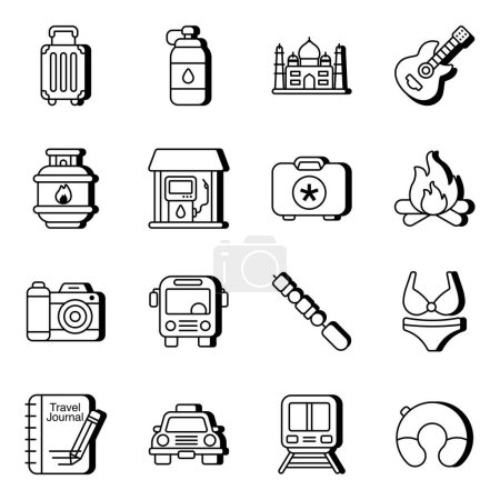 Ilustración de Pack de iconos lineales de viaje - Imagen libre de derechos