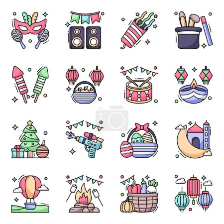 Illustration for Pack of Festival Flat Icons - Royalty Free Image