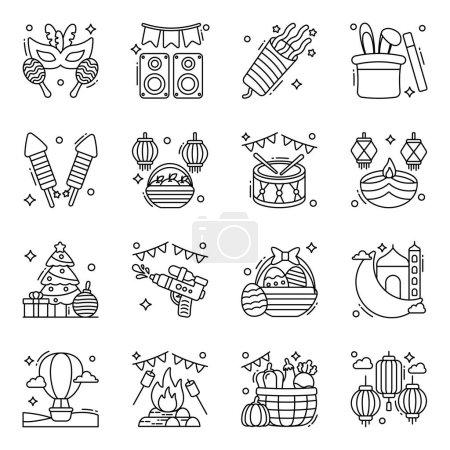 Illustration for Pack of Festival Line Icons - Royalty Free Image