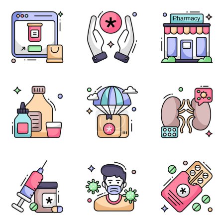 Illustration for Pack of Medical and Healthcare Flat Icons - Royalty Free Image