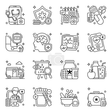 Illustration for Pack of Medical Line Icons - Royalty Free Image