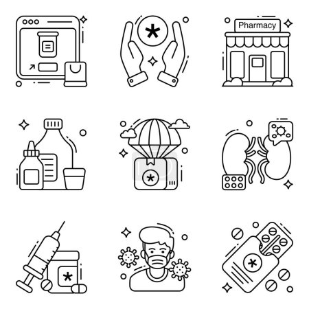 Illustration for Pack of Medical and Healthcare Line Icons - Royalty Free Image