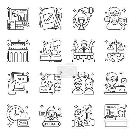 Illustration for Pack of Politics and Elections Line Icons - Royalty Free Image