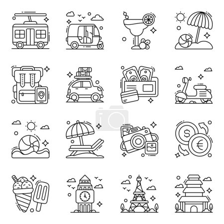 Illustration for Pack of Tourism Linear Icons - Royalty Free Image