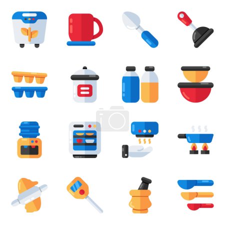 Illustration for Set of Kitchen Instruments Flat Icons - Royalty Free Image
