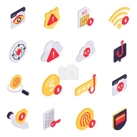 Ilustración de Conjunto de iconos isométricos de seguridad de datos - Imagen libre de derechos